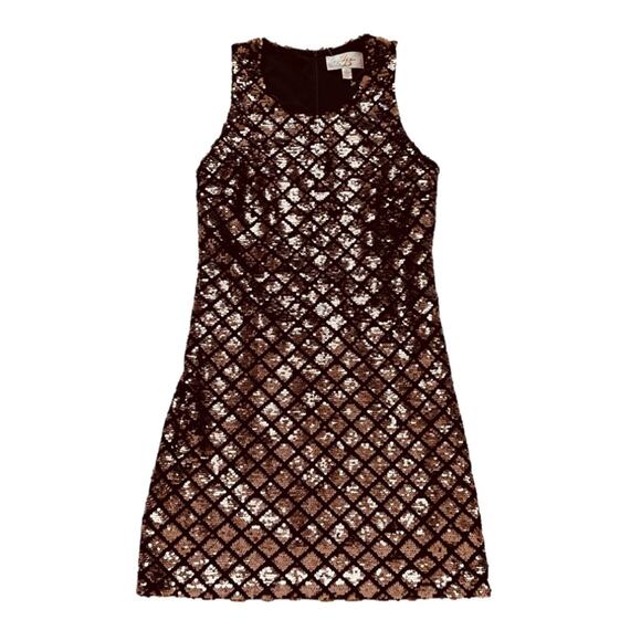 JB by Julie Brown Dress Gold Sequins Diamond Pattern Sleeveless Party Small - Picture 7 of 12